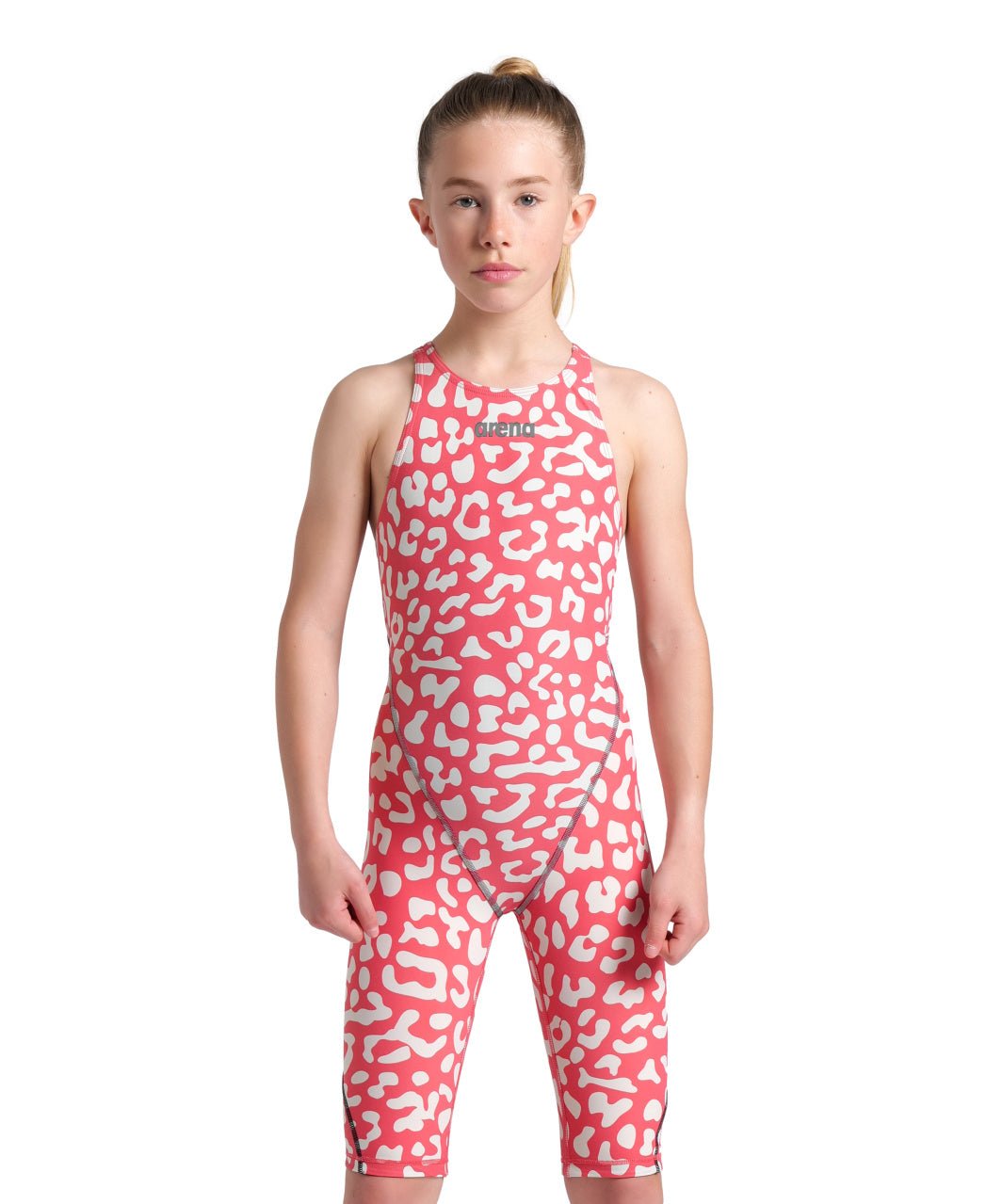 ARENA GIRLS LEOPARD SKIN GERANIUM POWERSKIN ST NEXT OPEN BACK KNEESUIT - 24