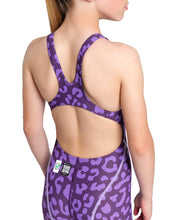 ARENA GIRLS LEOPARD SKIN VIOLET POWERSKIN ST NEXT OPEN BACK KNEESUIT - 24