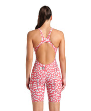 ARENA WOMENS LEOPARD SKIN GERANIUM POWERSKIN ST NEXT OPEN BACK KNEESUIT - Crimson