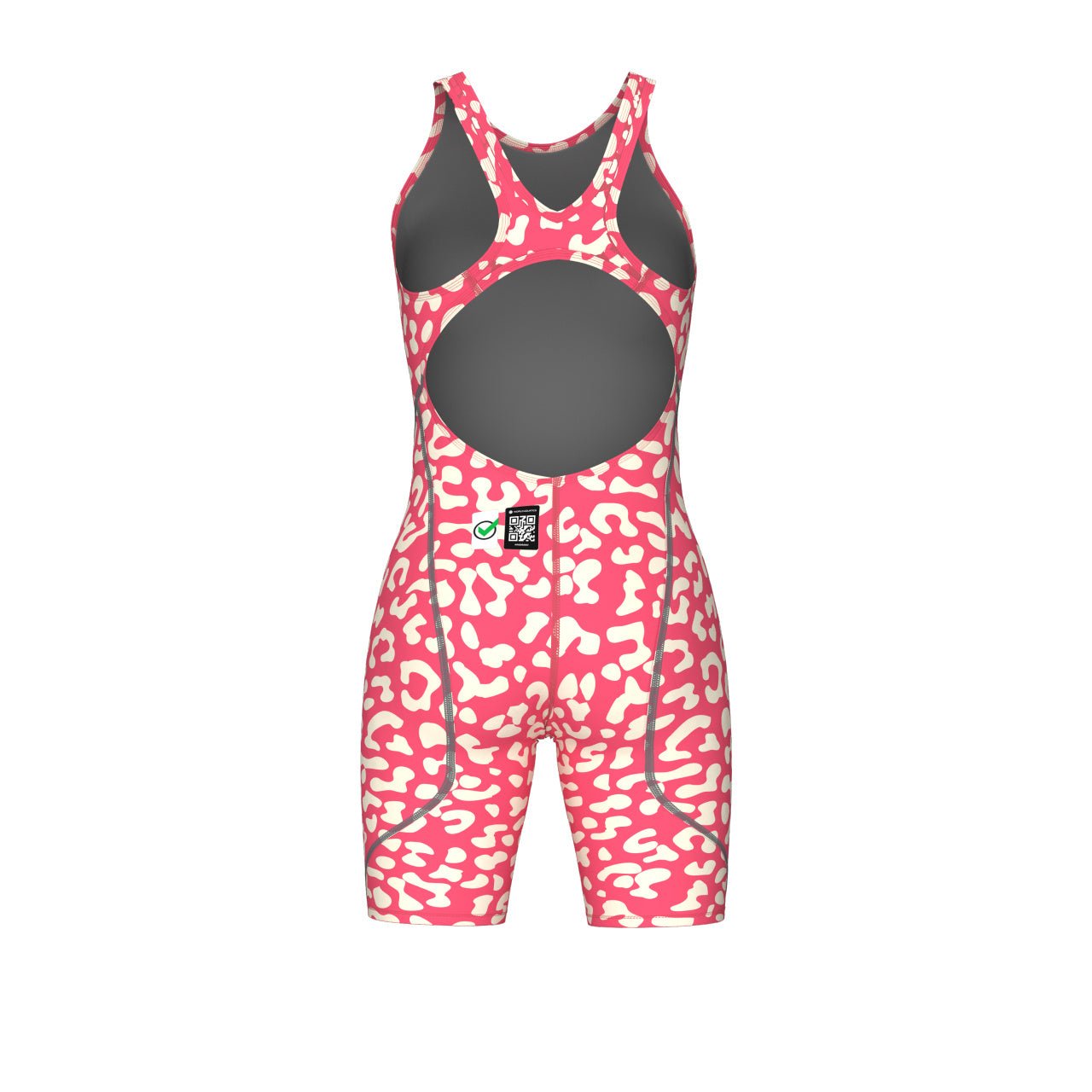 ARENA WOMENS LEOPARD SKIN GERANIUM POWERSKIN ST NEXT OPEN BACK KNEESUIT - Crimson