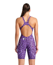 ARENA WOMENS LEOPARD SKIN VIOLET POWERSKIN ST NEXT OPEN BACK KNEESUIT - Purple