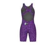 ARENA WOMENS LEOPARD SKIN VIOLET POWERSKIN ST NEXT OPEN BACK KNEESUIT - Purple