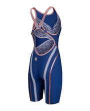 ARENA WOMENS POWERSKIN NAVY & ROSE GOLD PRIMO OPEN BACK KNEESUIT - Navy