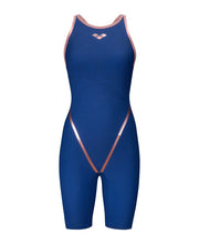 ARENA WOMENS POWERSKIN NAVY & ROSE GOLD PRIMO OPEN BACK KNEESUIT - Navy