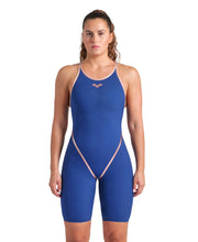 ARENA WOMENS POWERSKIN NAVY & ROSE GOLD PRIMO OPEN BACK KNEESUIT - Navy