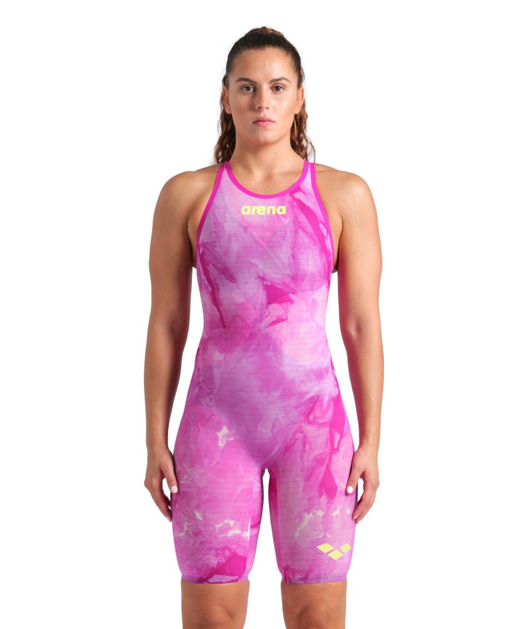 ARENA WOMENS POWERSKIN TIE - DYE CICLAMYN CARBON AIR² OPEN BACK KNEESUIT - Pink