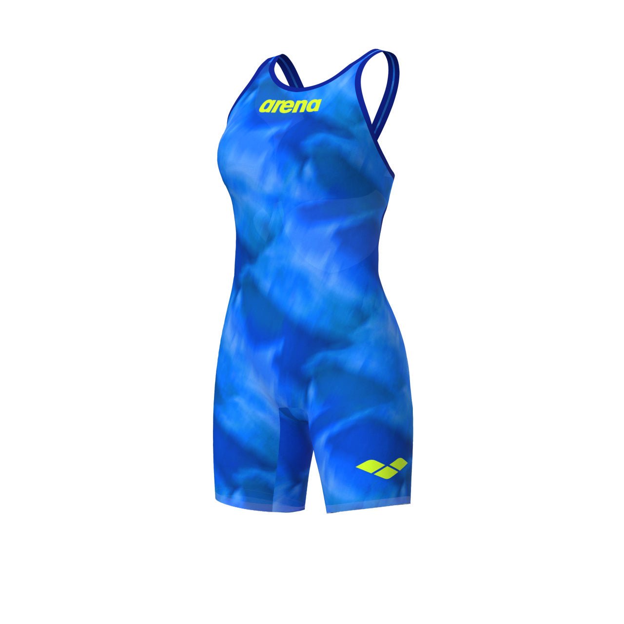 ARENA WOMENS POWERSKIN TIE - DYE COBALT CARBON AIR² OPEN BACK KNEESUIT - Blue