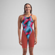 SPEEDO WOMENS FASTSKIN LZR PURE VALOR 2.0 OPENBACK KNEESKIN FLAME RED / PICTON BLUE - Red