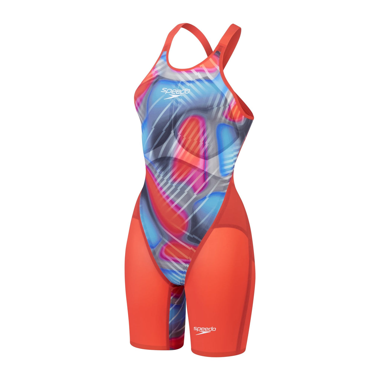 SPEEDO WOMENS FASTSKIN LZR PURE VALOR 2.0 OPENBACK KNEESKIN FLAME RED / PICTON BLUE - Red