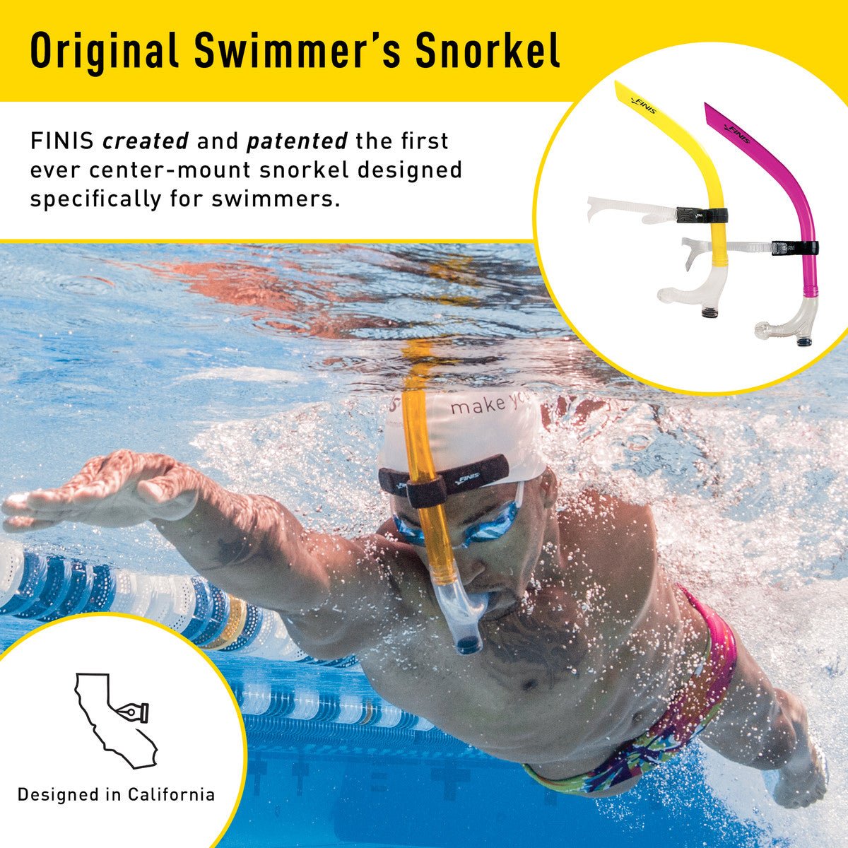 FINIS Original Center-Mount Swimmer's Snorkel for Lap Swimming deals and Swim Yellow